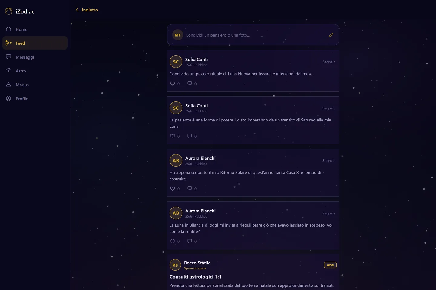 Community: il feed con i post degli altri iscritti